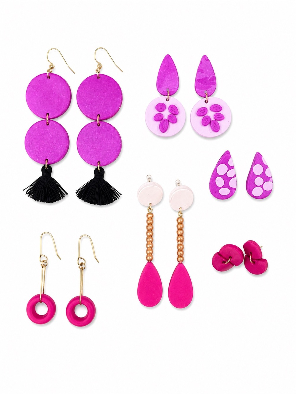Women’s Pink Statement Polymer Clay Earring Set